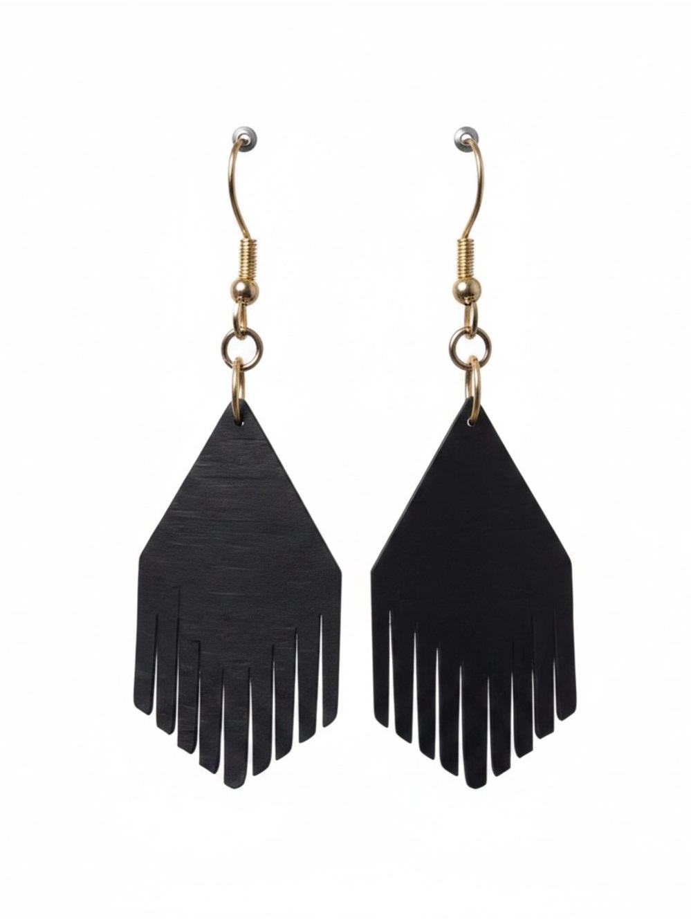 Black Fringe Geometric Drop Earrings - Unbranded